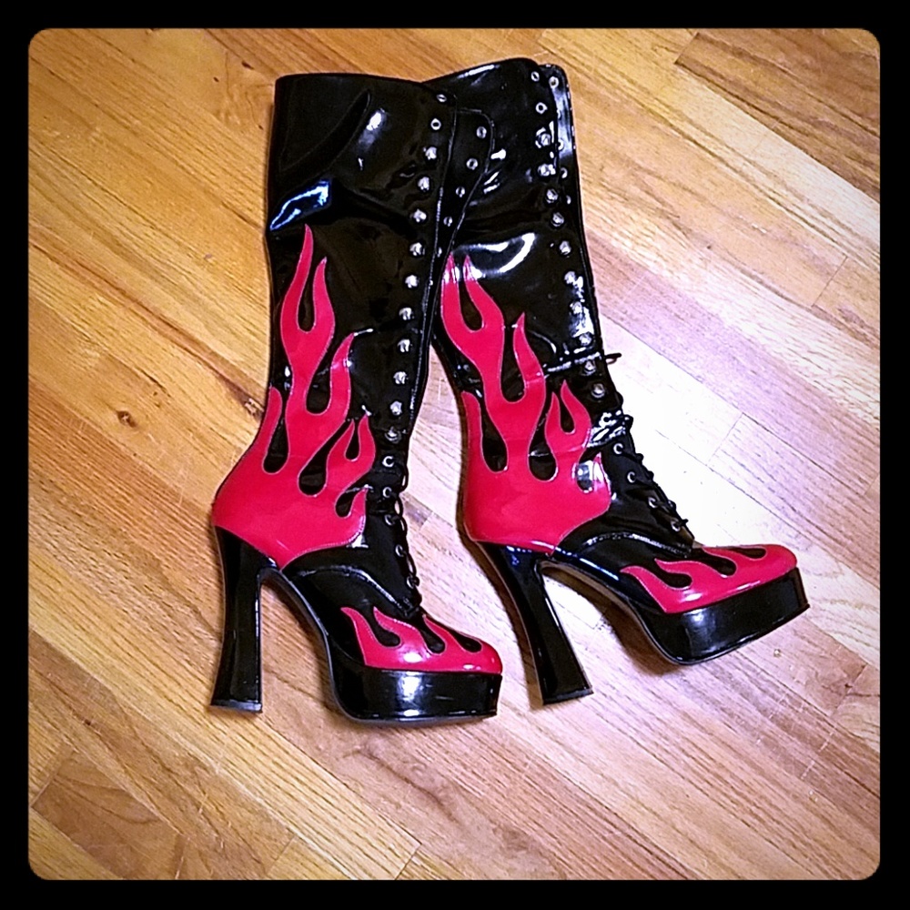 Pleaser Red Flame Platform Boots